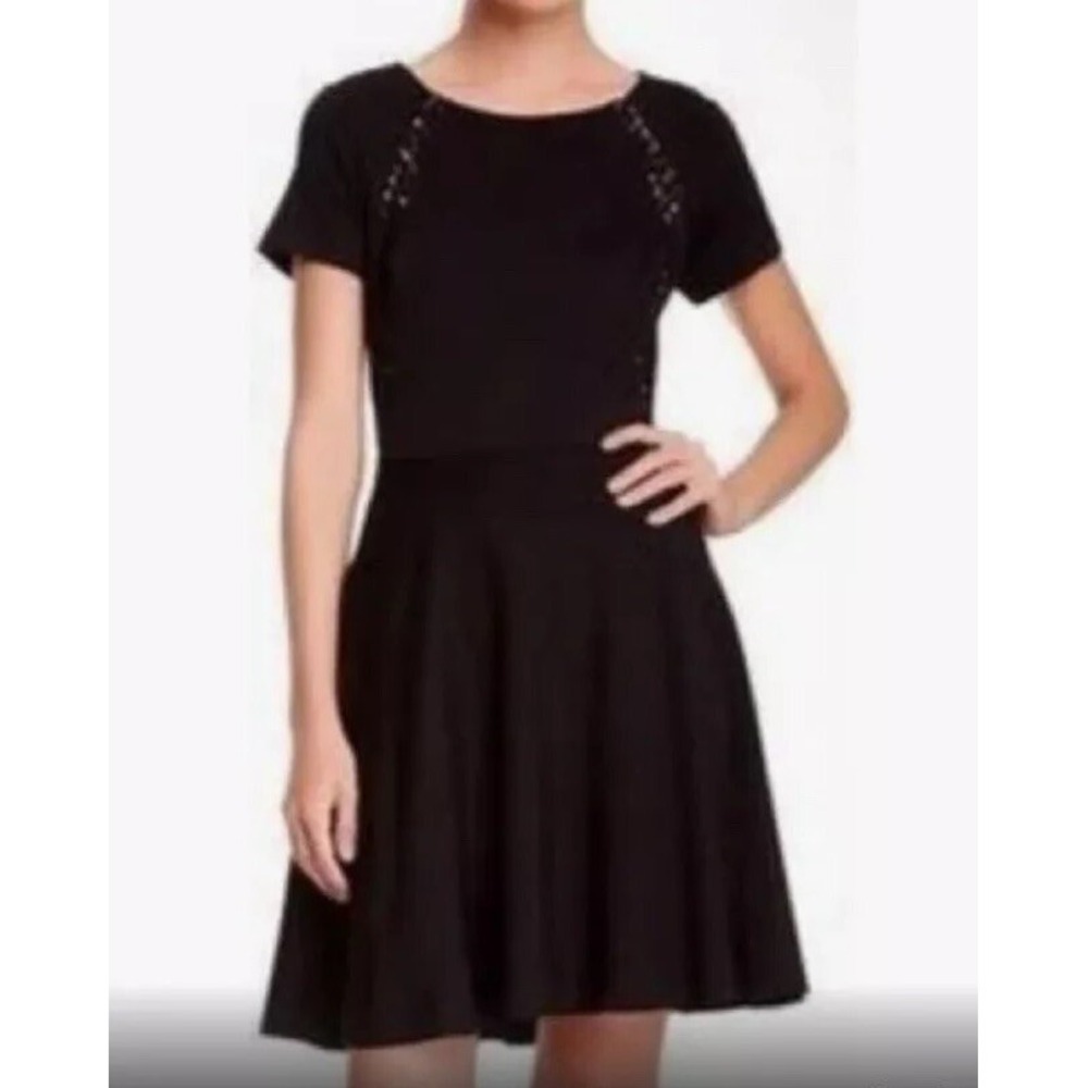 Betsey Johnson dress‎ Mini Dress Sz: 2 Black W/Black Lace Inlay Raw Hem Punk Vtg